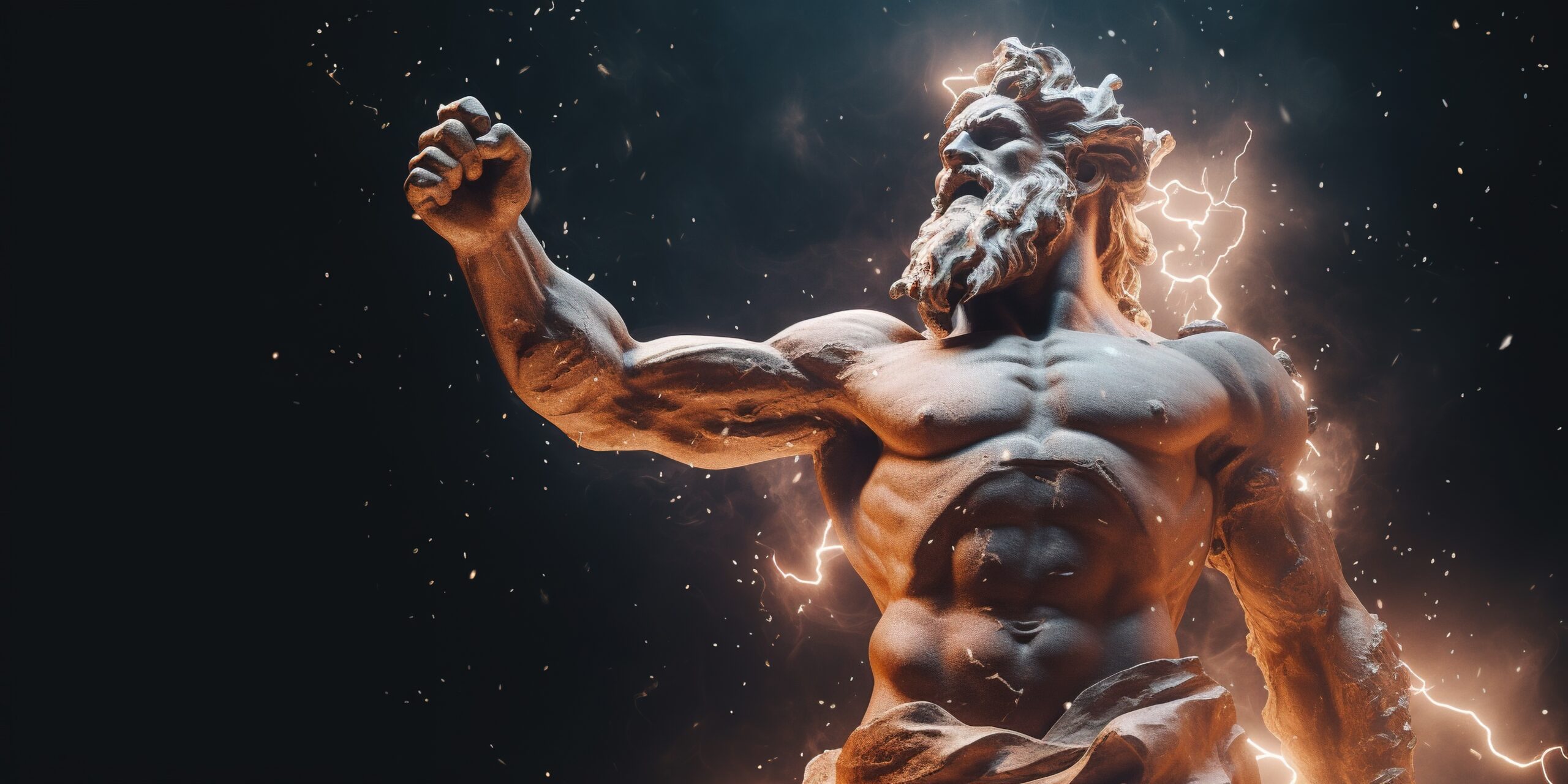 Illustration of ZEUS, god of sky and thunder. Zeus the king of the Greek gods ready to hurl lightning bolts down upon the earth and mankind. Generative AI