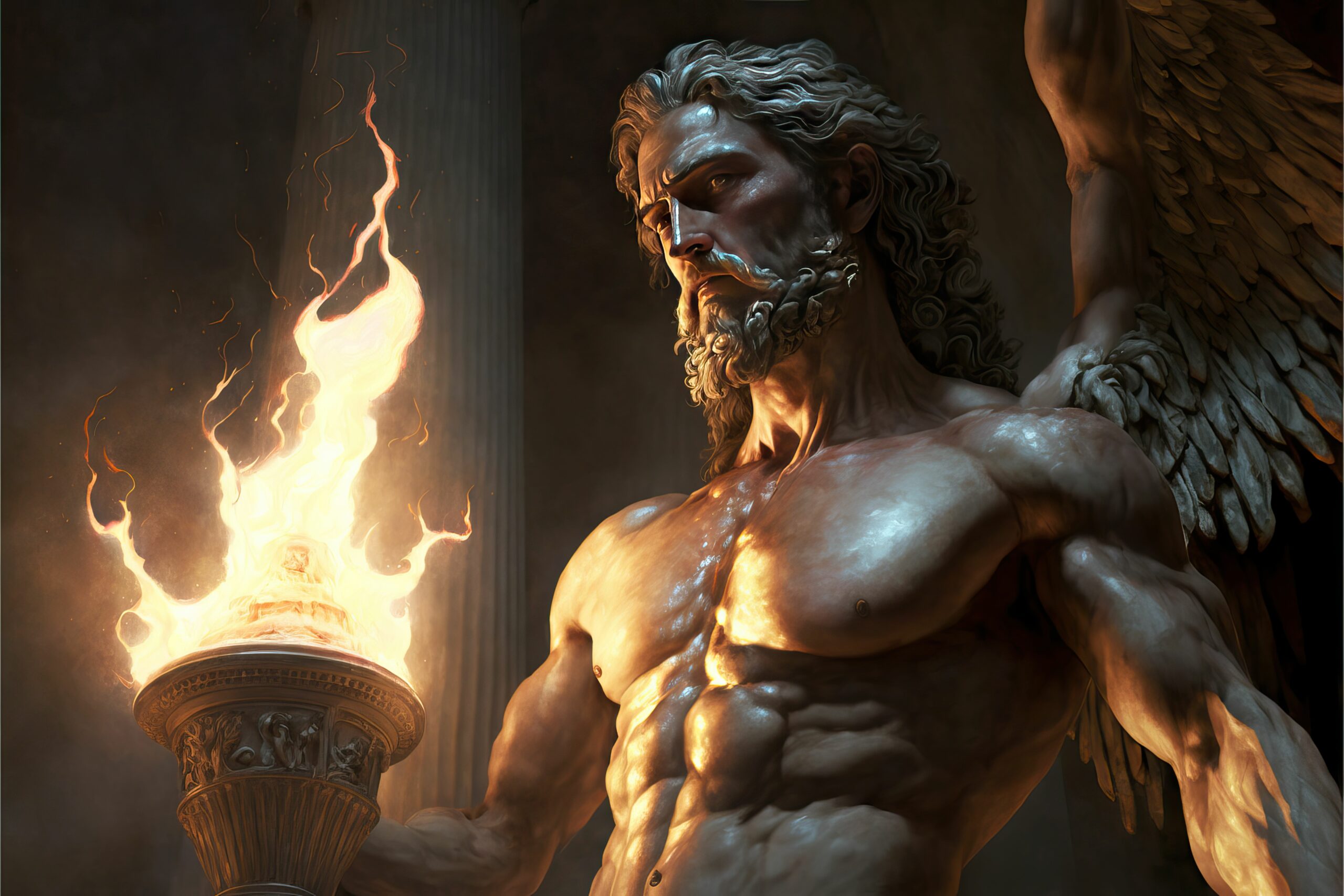 4K resolution or higher, prometheus bringing the fire to greek god. Generative AI Technology