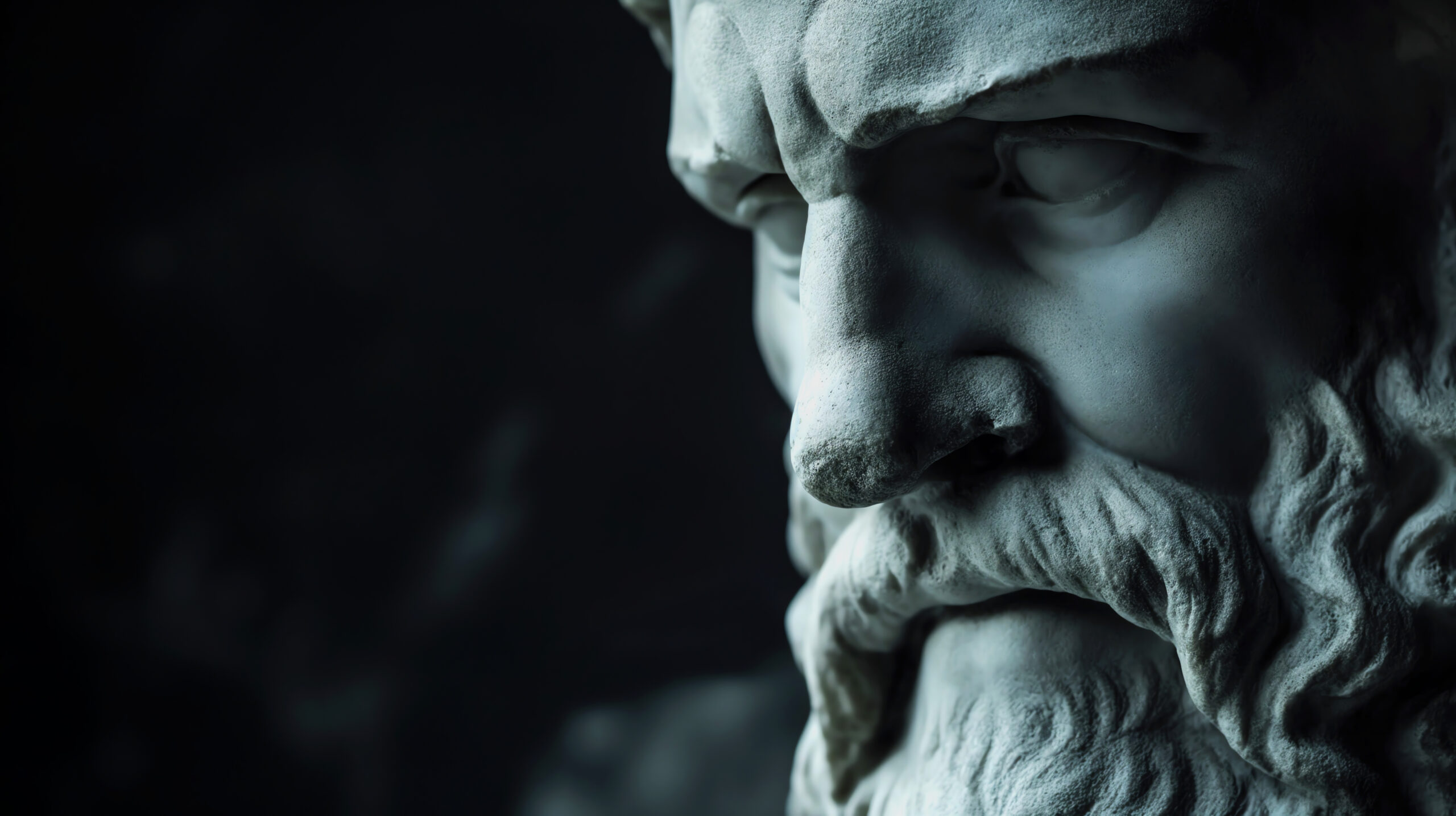 stoic statue sculpture focus on head face inspirational background